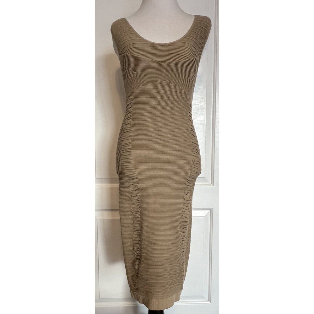 AURA Mocha Taupe Sleeveless Bodycon Stretch Tank Top Dress NEW Fitted Ruched L